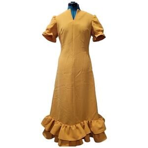 Women's Mustard Yellow Dress Boho Ladies Casual Long Dresses Gown Ruffles